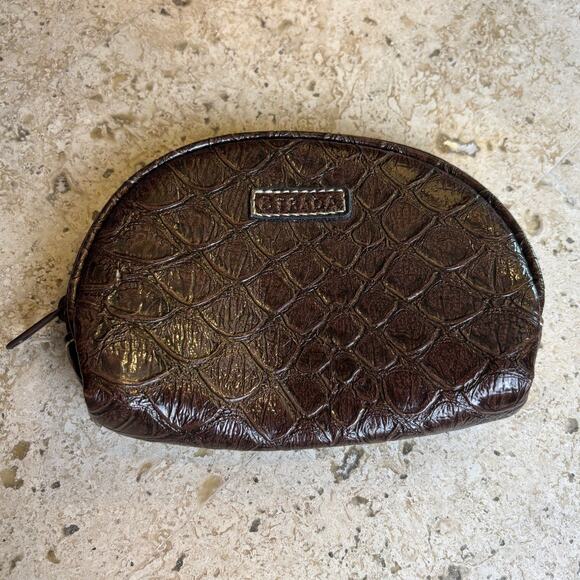 Strada Brown Vegan Leather Mini Cosmetic Makeup Accessory Bag - Picture 1 of 3